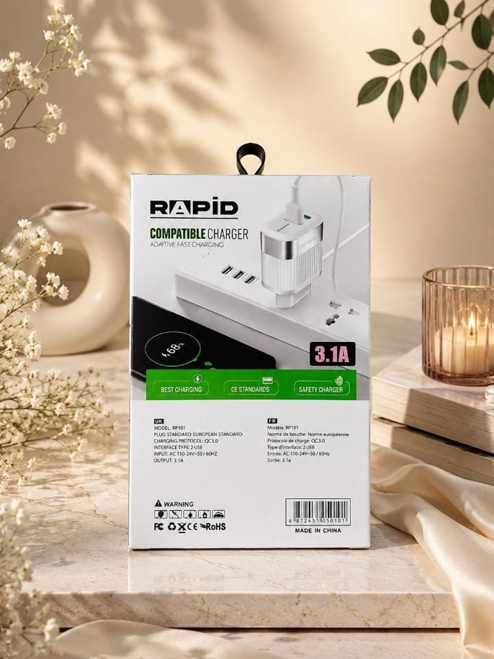 RAPID RP101 Fast Charger with Cable – 3.1A Dual USB - Image 2