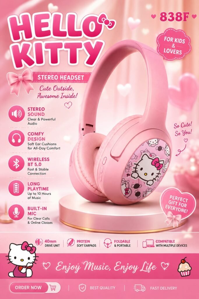 Hello Kitty 838F Wireless Bluetooth Headset β Pink