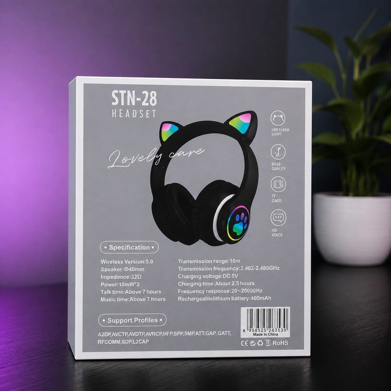 STN-28 RGB Cat Ear Wireless Headphones π§β¨ - Image 2
