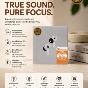 Redington ANC Wireless Earbuds - Noise Cancelling TWS Gaming Earbuds with 12 Month Warranty