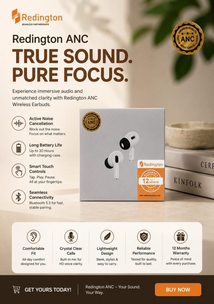 Redington ANC Wireless Earbuds - Noise Cancelling TWS Gaming Earbuds with 12 Month Warranty